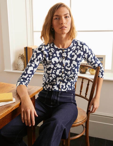 Eldon Cotton Crop Cardigan - Navy, Dream Cloud Eldon Cotton Crop Cardigan - Navy, Dream Cloud