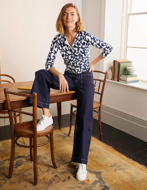 Eldon Cotton Crop Cardigan - Navy, Dream Cloud Eldon Cotton Crop Cardigan - Navy, Dream Cloud