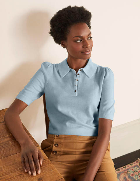 Pull Kemsley en laine mérinos avec col - Bleu brumeux Pull Kemsley en laine mérinos avec col - Bleu brumeux