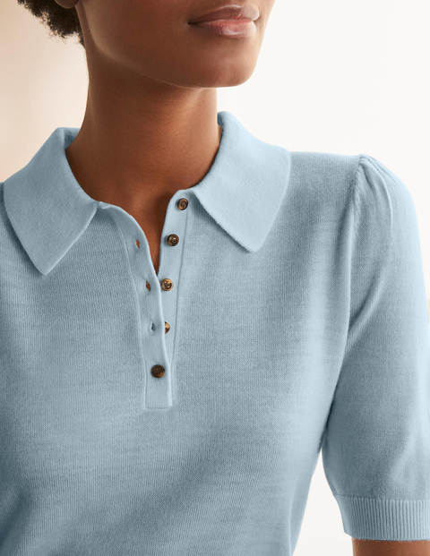 Pull Kemsley en laine mérinos avec col - Bleu brumeux Pull Kemsley en laine mérinos avec col - Bleu brumeux