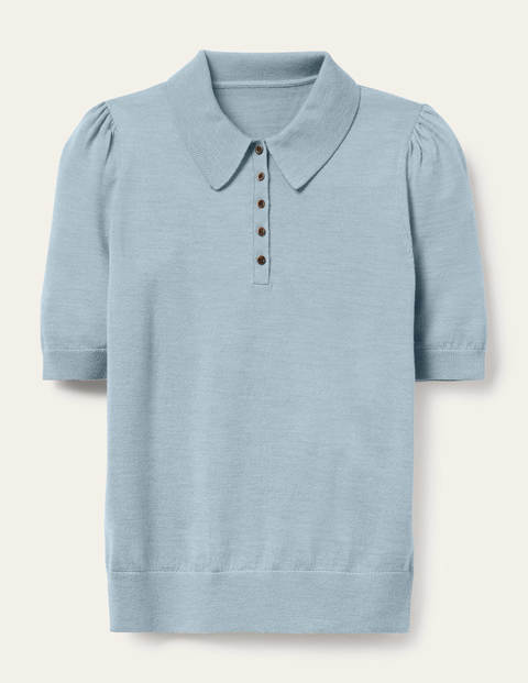 Pull Kemsley en laine mérinos avec col - Bleu brumeux Pull Kemsley en laine mérinos avec col - Bleu brumeux