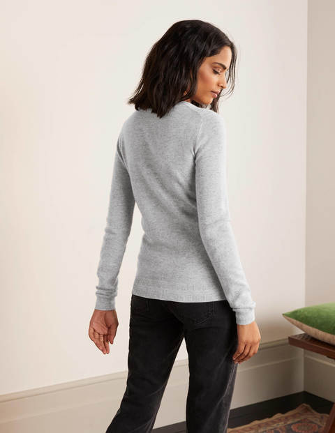 Kaschmircardigan mit Rundhalsausschnitt - Grau Melange Kaschmircardigan mit Rundhalsausschnitt - Grau Melange