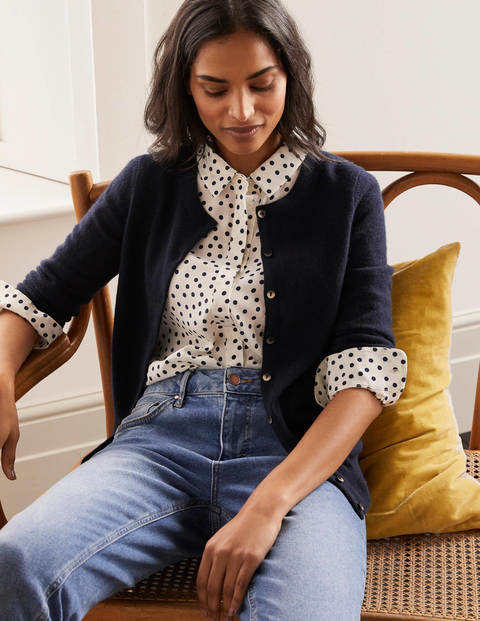 Cardigan col rond en cachemire - Bleu marine Cardigan col rond en cachemire - Bleu marine