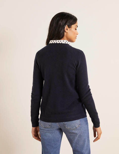 Cardigan col rond en cachemire - Bleu marine Cardigan col rond en cachemire - Bleu marine
