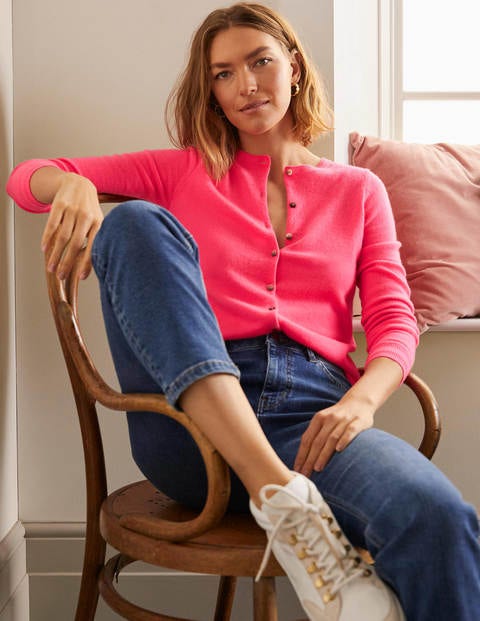Cashmere Crew Cardigan - Pink Sunset Cashmere Crew Cardigan - Pink Sunset
