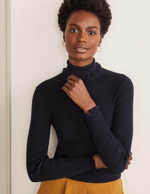 Rollkragenpullover aus Baumwolle mit Rüschen - Navy Rollkragenpullover aus Baumwolle mit Rüschen - Navy