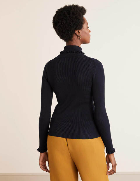 Rollkragenpullover aus Baumwolle mit Rüschen - Navy Rollkragenpullover aus Baumwolle mit Rüschen - Navy