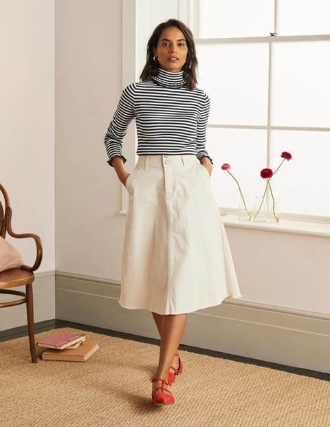 Frill Roll Neck Sweater - Navy, Ivory Stripe Frill Roll Neck Sweater - Navy, Ivory Stripe