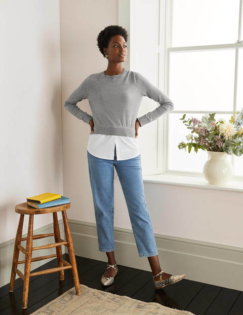 Radnor Shirt Sweater - Grey Melange, White Radnor Shirt Sweater - Grey Melange, White