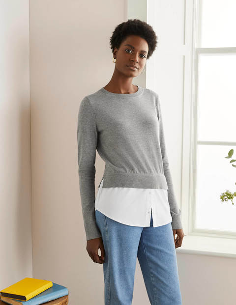 Radnor Shirt Sweater - Grey Melange, White Radnor Shirt Sweater - Grey Melange, White