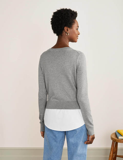 Radnor Shirt Sweater - Grey Melange, White Radnor Shirt Sweater - Grey Melange, White