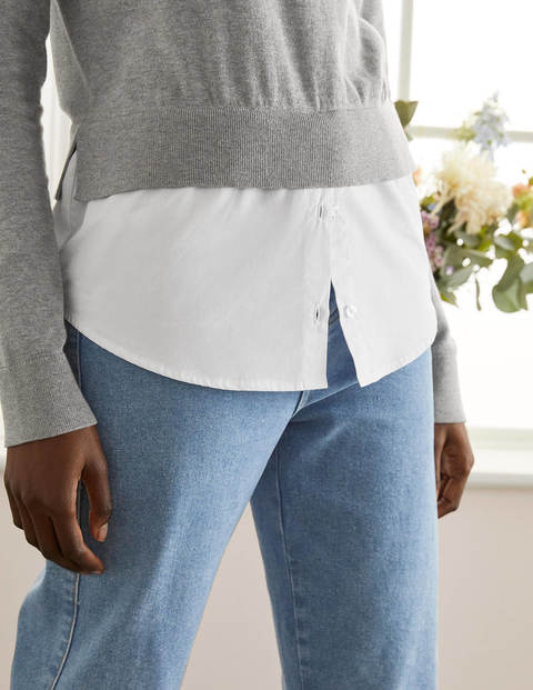 Radnor Shirt Sweater - Grey Melange, White Radnor Shirt Sweater - Grey Melange, White