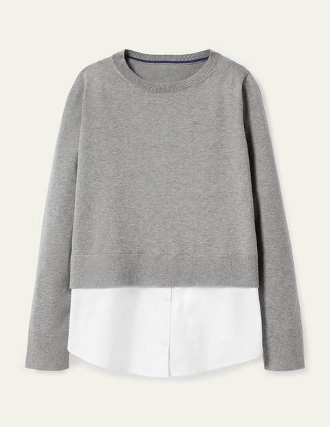 Radnor Shirt Sweater - Grey Melange, White Radnor Shirt Sweater - Grey Melange, White