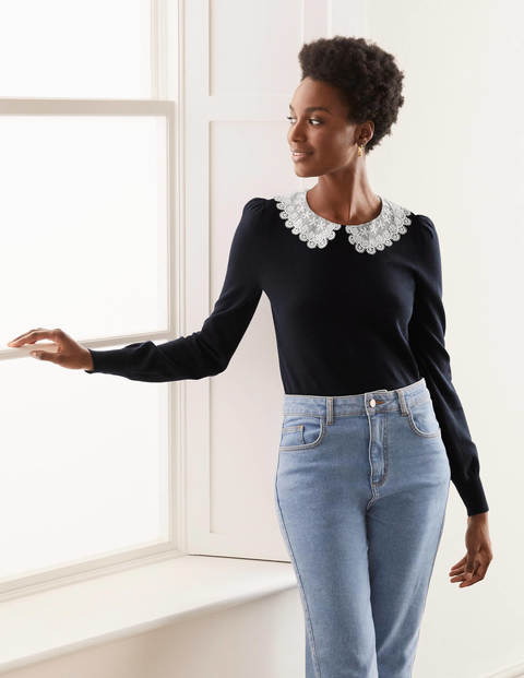 Harewood Woven Collar Jumper - Navy Harewood Woven Collar Jumper - Navy