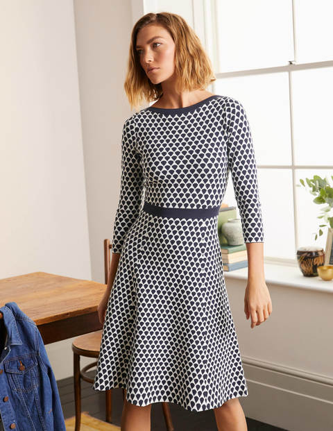 Kristen Jacquard Dress - Ivory and Navy, Droplet Kristen Jacquard Dress - Ivory and Navy, Droplet