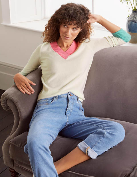 Oakley Cashmere V-Neck Jumper - Ivory Colourblock Oakley Cashmere V-Neck Jumper - Ivory Colourblock