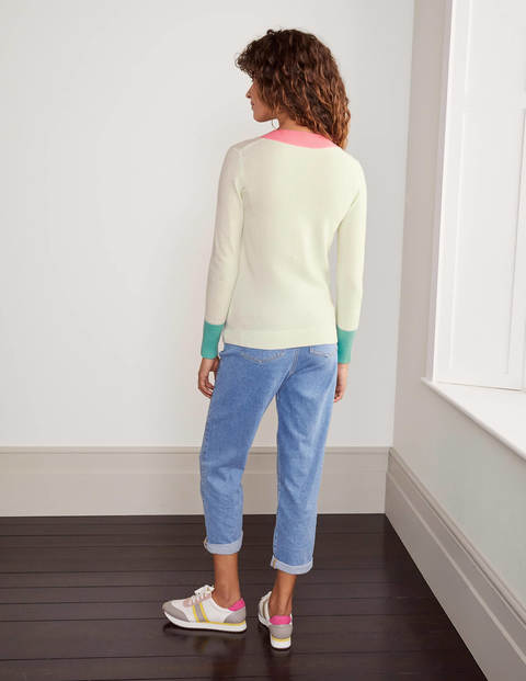 Oakley Cashmere V-Neck Jumper - Ivory Colourblock Oakley Cashmere V-Neck Jumper - Ivory Colourblock