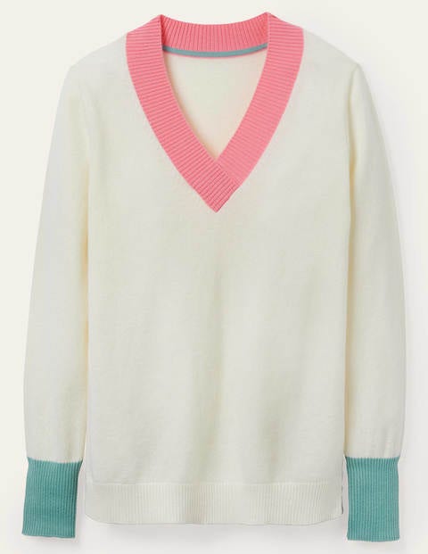 Oakley Cashmere V-Neck Jumper - Ivory Colourblock Oakley Cashmere V-Neck Jumper - Ivory Colourblock