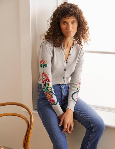 Somerset Embroidered Cardigan - Silver Melange Somerset Embroidered Cardigan - Silver Melange