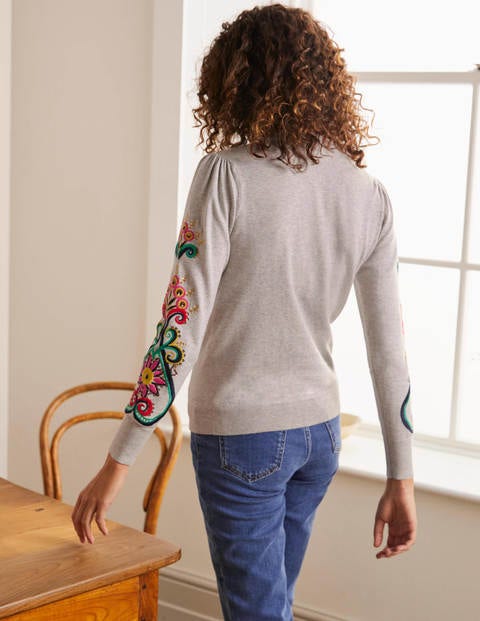 Somerset Embroidered Cardigan - Silver Melange Somerset Embroidered Cardigan - Silver Melange