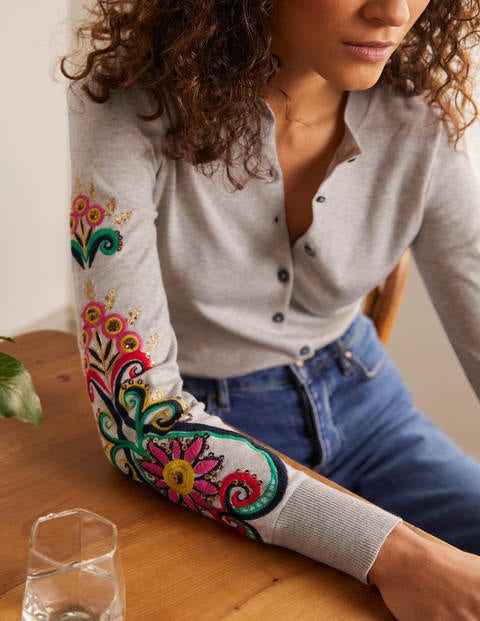 Somerset Embroidered Cardigan - Silver Melange Somerset Embroidered Cardigan - Silver Melange