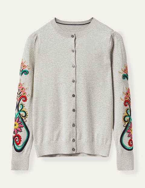 Somerset Embroidered Cardigan - Silver Melange Somerset Embroidered Cardigan - Silver Melange