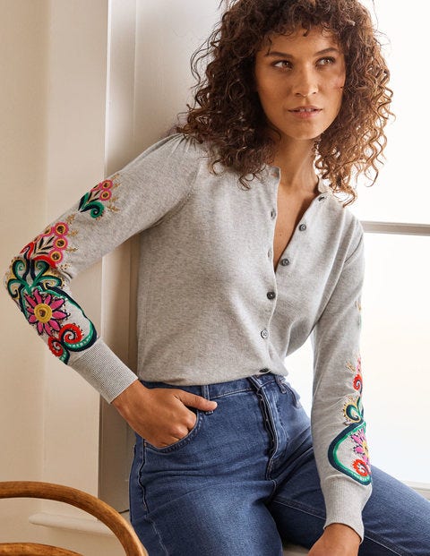 Somerset Embroidered Cardigan - Silver Melange Somerset Embroidered Cardigan - Silver Melange