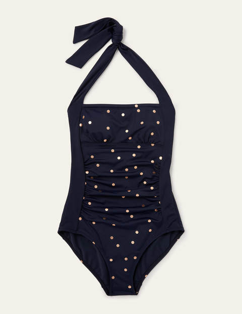 Minori Swimsuit - Navy and Rose Gold, Polka Dot Minori Swimsuit - Navy and Rose Gold, Polka Dot