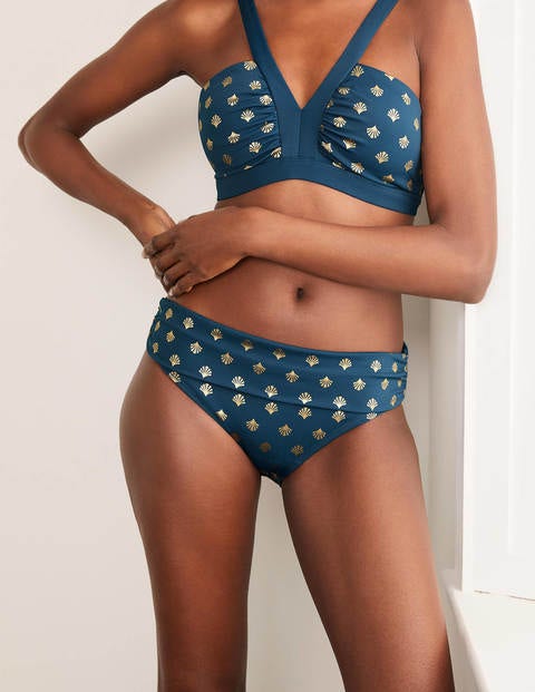 Classic Fold Bikini Bottoms - Rich Teal and Gold, Coral Tile