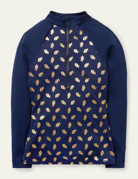 Zip Up Rash Guard - French Navy, Citrus Fruit Zip Up Rash Guard - French Navy, Citrus Fruit