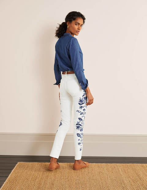 Girlfriend Jeans - White Embroidered Girlfriend Jeans - White Embroidered