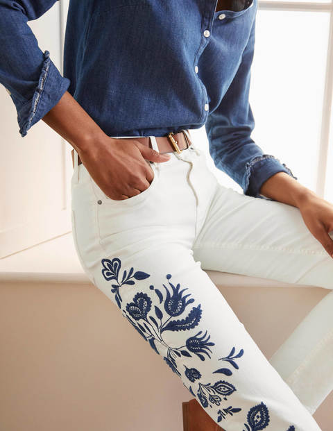 Girlfriend Jeans - White Embroidered Girlfriend Jeans - White Embroidered