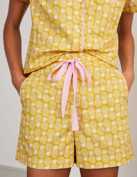Phoebe Pyjamashorts - Schwefelgelb, Geometrisches Ananasmuster Phoebe Pyjamashorts - Schwefelgelb, Geometrisches Ananasmuster