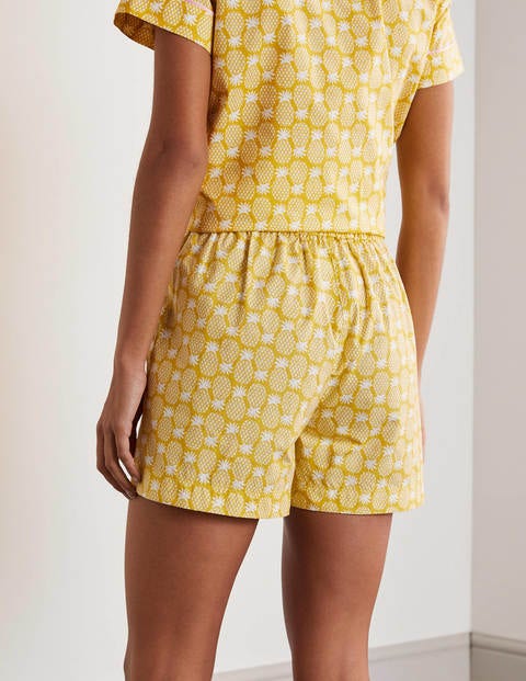 Phoebe Pyjamashorts - Schwefelgelb, Geometrisches Ananasmuster Phoebe Pyjamashorts - Schwefelgelb, Geometrisches Ananasmuster