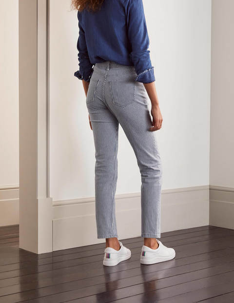 Schmale 7/8-Hose mit geradem Schnitt - Naturweiß/Navy, Feine Streifen Schmale 7/8-Hose mit geradem Schnitt - Naturweiß/Navy, Feine Streifen
