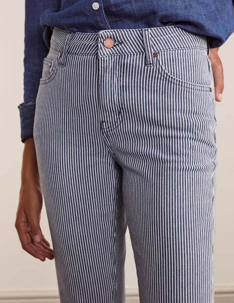 Schmale 7/8-Hose mit geradem Schnitt - Naturweiß/Navy, Feine Streifen Schmale 7/8-Hose mit geradem Schnitt - Naturweiß/Navy, Feine Streifen