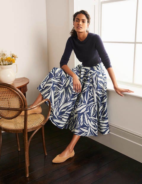 Corinne Full Skirt - Mariner Blue, Painted Foliage Corinne Full Skirt - Mariner Blue, Painted Foliage