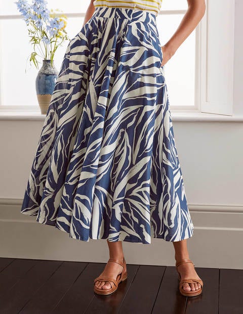 Corinne Full Skirt - Mariner Blue, Painted Foliage Corinne Full Skirt - Mariner Blue, Painted Foliage