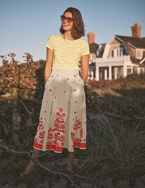 Cora Embroidered Linen Skirt - Linen Cora Embroidered Linen Skirt - Linen