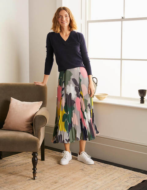 Louisa Pleated Midi Skirt - Grey Squirrel, Pressed Bloom Louisa Pleated Midi Skirt - Grey Squirrel, Pressed Bloom