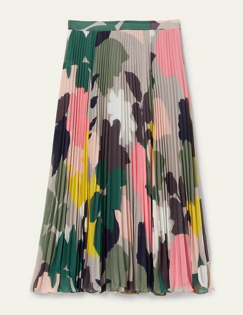 Louisa Pleated Midi Skirt - Grey Squirrel, Pressed Bloom Louisa Pleated Midi Skirt - Grey Squirrel, Pressed Bloom