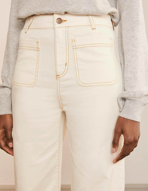 Patch Pocket Wide Leg Jeans - Ivory Patch Pocket Wide Leg Jeans - Ivory