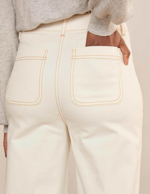 Patch Pocket Wide Leg Jeans - Ivory Patch Pocket Wide Leg Jeans - Ivory