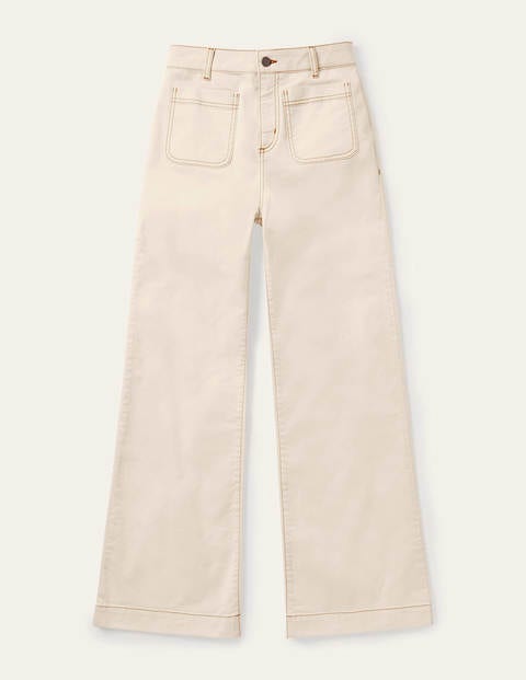 Patch Pocket Wide Leg Jeans - Ivory Patch Pocket Wide Leg Jeans - Ivory