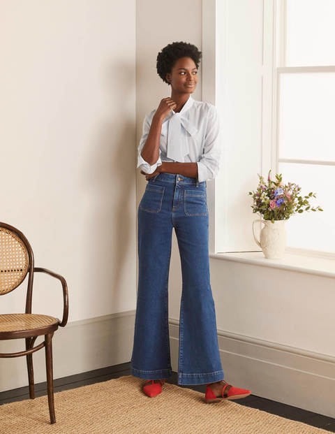 Patch Pocket Wide Leg Jeans - Mid Vintage Patch Pocket Wide Leg Jeans - Mid Vintage