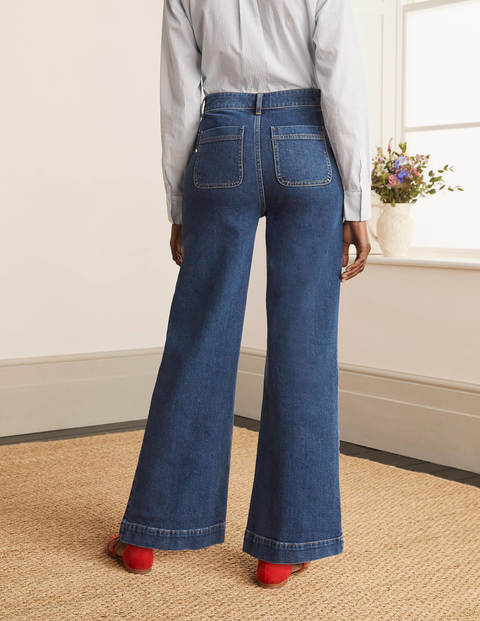 Patch Pocket Wide Leg Jeans - Mid Vintage Patch Pocket Wide Leg Jeans - Mid Vintage