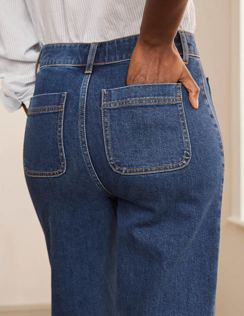 Patch Pocket Wide Leg Jeans - Mid Vintage Patch Pocket Wide Leg Jeans - Mid Vintage