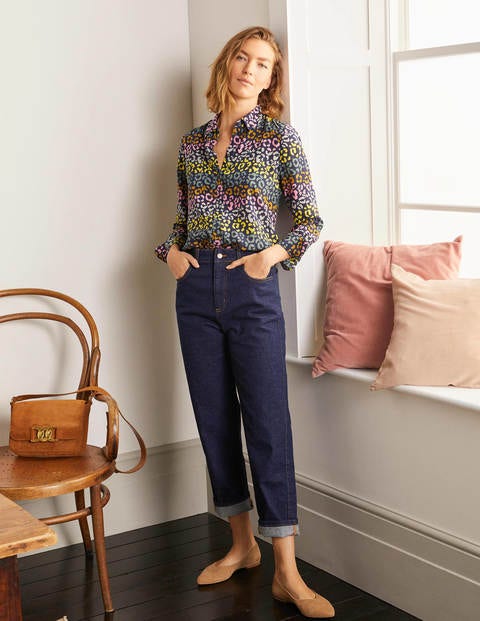 The Silk Shirt - French Navy, Rainbow Leopard The Silk Shirt - French Navy, Rainbow Leopard
