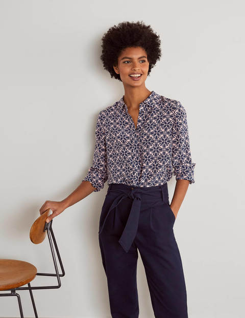The Silk Shirt - Navy, Ornate Lattice The Silk Shirt - Navy, Ornate Lattice