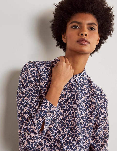 The Silk Shirt - Navy, Ornate Lattice The Silk Shirt - Navy, Ornate Lattice